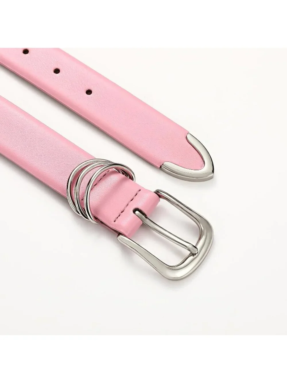 Women Pink Leather Waist Dress Belt For Pants Jeans Fashion With Silver Buckle